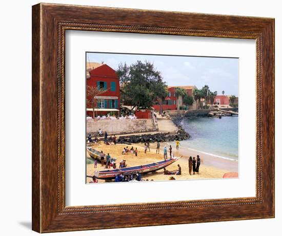 Boats and Beachgoers on the Beaches of Dakar, Senegal-Janis Miglavs-Framed Photographic Print