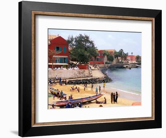 Boats and Beachgoers on the Beaches of Dakar, Senegal-Janis Miglavs-Framed Photographic Print