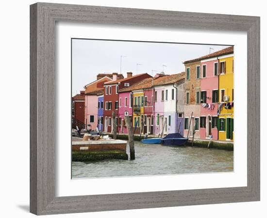 Boats and Colorful Homes in Canal, Burano, Italy-Dennis Flaherty-Framed Photographic Print