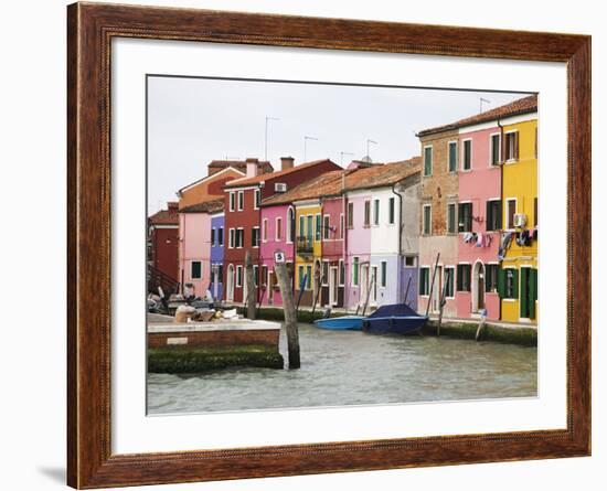 Boats and Colorful Homes in Canal, Burano, Italy-Dennis Flaherty-Framed Photographic Print