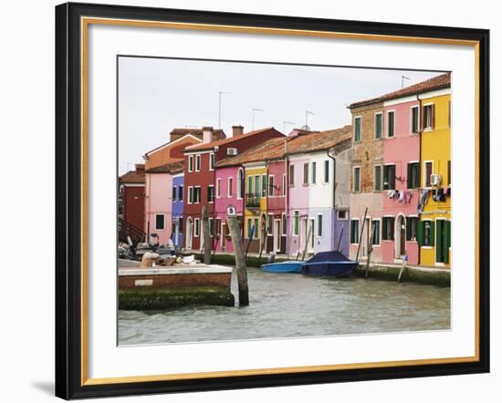 Boats and Colorful Homes in Canal, Burano, Italy-Dennis Flaherty-Framed Photographic Print