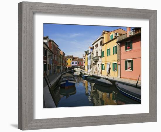 Boats and Colorful Reflections of Homes in Canal, Burano, Italy-Dennis Flaherty-Framed Photographic Print