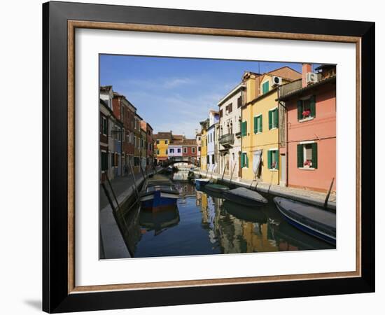 Boats and Colorful Reflections of Homes in Canal, Burano, Italy-Dennis Flaherty-Framed Photographic Print