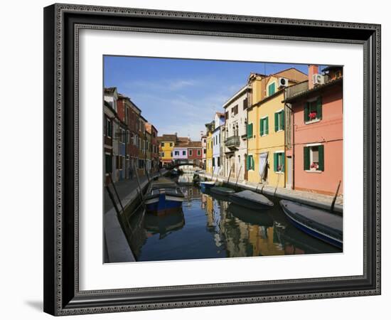 Boats and Colorful Reflections of Homes in Canal, Burano, Italy-Dennis Flaherty-Framed Photographic Print