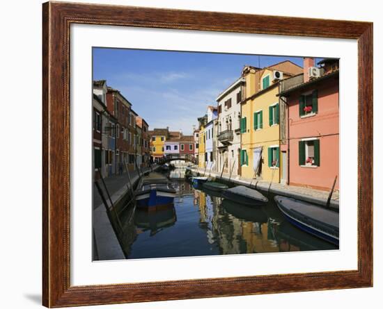 Boats and Colorful Reflections of Homes in Canal, Burano, Italy-Dennis Flaherty-Framed Photographic Print