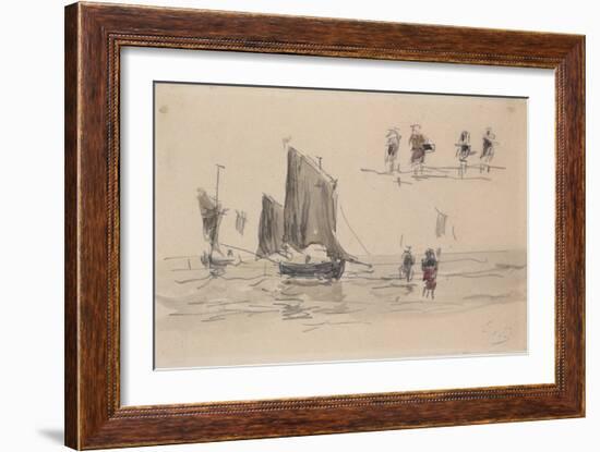 Boats and Fishermen-Eugène Boudin-Framed Giclee Print