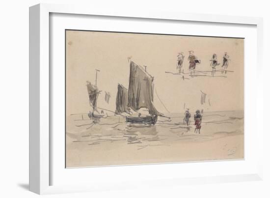 Boats and Fishermen-Eugène Boudin-Framed Giclee Print