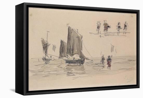 Boats and Fishermen-Eugène Boudin-Framed Premier Image Canvas