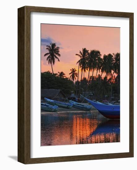 Boats and Palm Trees at Sunset at This Fishing Beach and Popular Tourist Surf Spot, Arugam Bay, Eas-Robert Francis-Framed Photographic Print