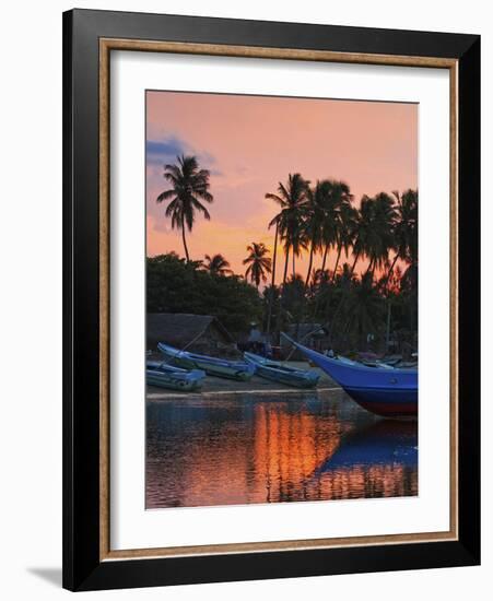 Boats and Palm Trees at Sunset at This Fishing Beach and Popular Tourist Surf Spot, Arugam Bay, Eas-Robert Francis-Framed Photographic Print