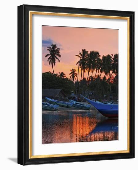 Boats and Palm Trees at Sunset at This Fishing Beach and Popular Tourist Surf Spot, Arugam Bay, Eas-Robert Francis-Framed Photographic Print