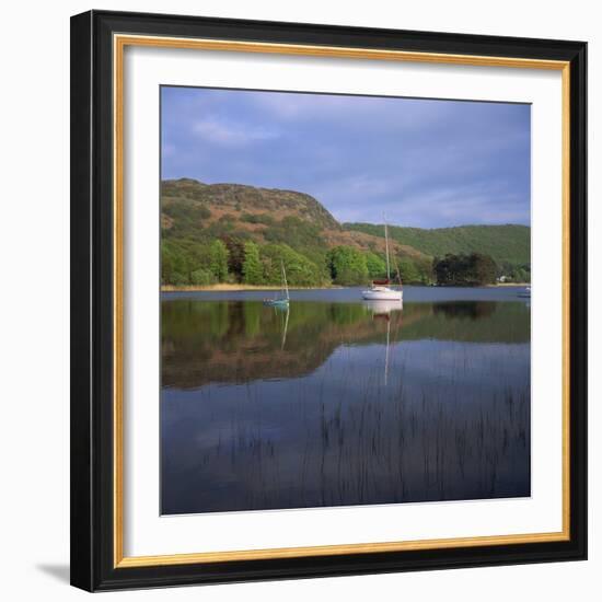 Boats and Reflections, Coniston Water, Lake District National Park, Cumbria, England, UK-Roy Rainford-Framed Photographic Print