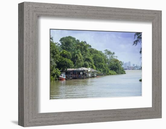 Boats and Stilt House on an Igarape (Flooded Creek) in the Brazilian Amazon-Alex Robinson-Framed Photographic Print