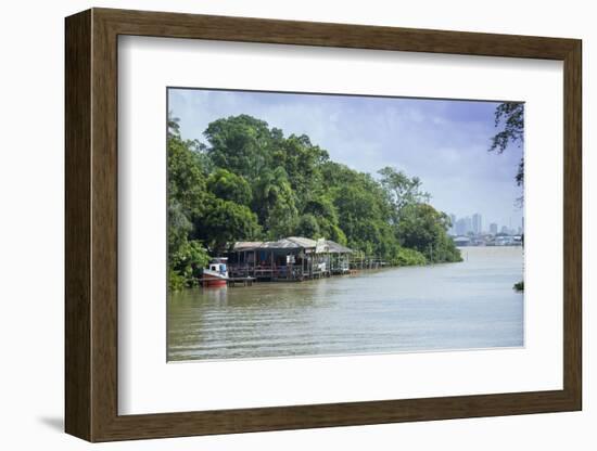 Boats and Stilt House on an Igarape (Flooded Creek) in the Brazilian Amazon-Alex Robinson-Framed Photographic Print