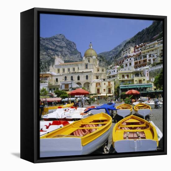 Boats and Waterfront, Positano, Costiera Amalfitana (Amalfi Coast), Campania, Italy-Roy Rainford-Framed Premier Image Canvas