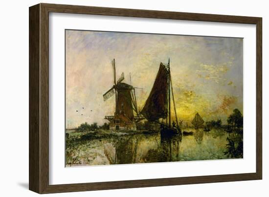 Boats and windmills in Holland. (1868).-Johan Barthold Jongkind-Framed Giclee Print