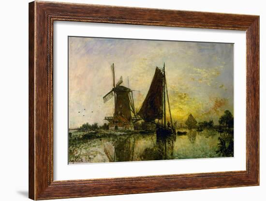 Boats and windmills in Holland. (1868).-Johan Barthold Jongkind-Framed Giclee Print