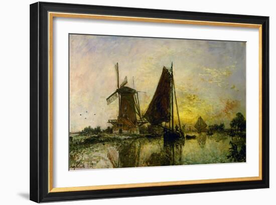 Boats and windmills in Holland. (1868).-Johan Barthold Jongkind-Framed Giclee Print