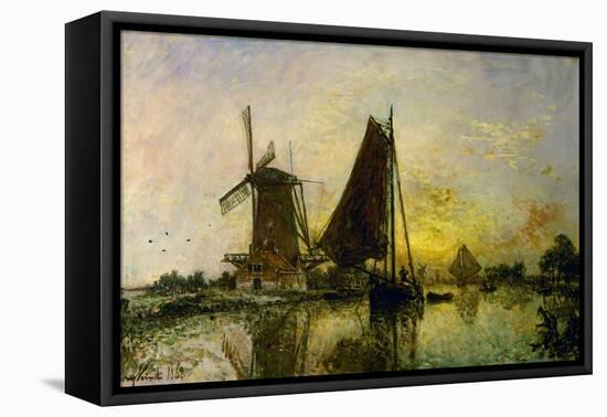 Boats and windmills in Holland. (1868).-Johan Barthold Jongkind-Framed Premier Image Canvas