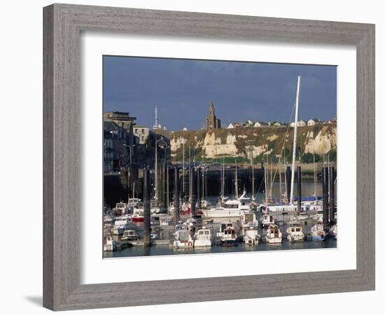 Boats and Yachts in the Harbour and Cliffs Beyond, Dieppe, Haute Normandie, France-Thouvenin Guy-Framed Photographic Print