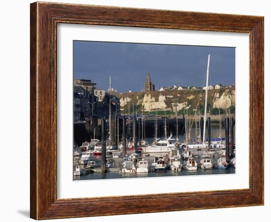 Boats and Yachts in the Harbour and Cliffs Beyond, Dieppe, Haute Normandie, France-Thouvenin Guy-Framed Photographic Print