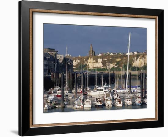 Boats and Yachts in the Harbour and Cliffs Beyond, Dieppe, Haute Normandie, France-Thouvenin Guy-Framed Photographic Print