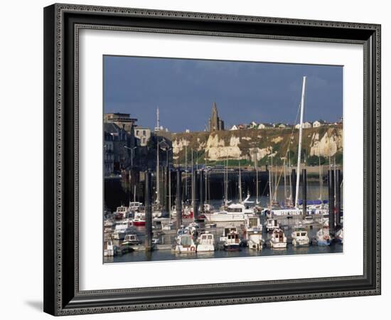 Boats and Yachts in the Harbour and Cliffs Beyond, Dieppe, Haute Normandie, France-Thouvenin Guy-Framed Photographic Print