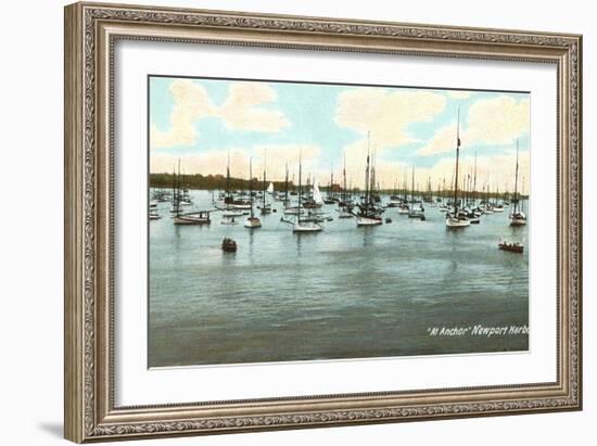 Boats at Anchor, Newport Harbor, Rhode Island-null-Framed Art Print