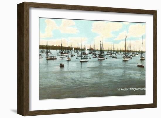 Boats at Anchor, Newport Harbor, Rhode Island-null-Framed Art Print