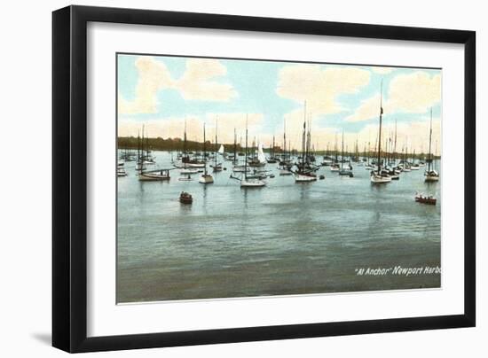 Boats at Anchor, Newport Harbor, Rhode Island-null-Framed Art Print