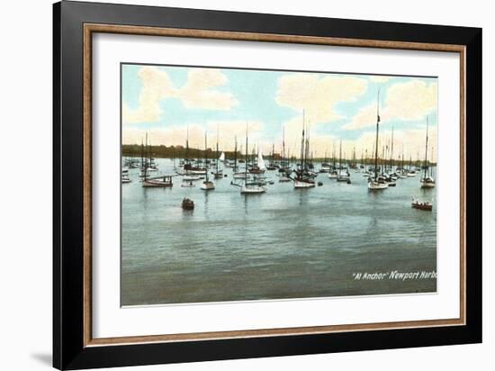 Boats at Anchor, Newport Harbor, Rhode Island-null-Framed Art Print