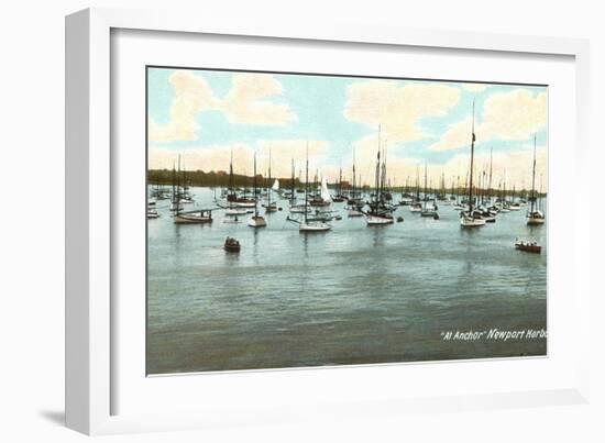 Boats at Anchor, Newport Harbor, Rhode Island-null-Framed Art Print