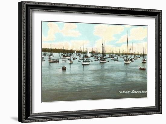 Boats at Anchor, Newport Harbor, Rhode Island-null-Framed Art Print