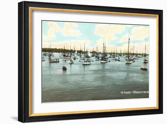 Boats at Anchor, Newport Harbor, Rhode Island-null-Framed Art Print