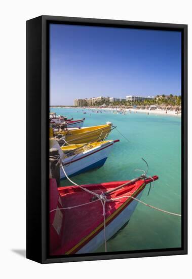 Boats at Fishermans Pier, Palm Beach, Aruba, Netherlands Antilles, Caribbean, Central America-Jane Sweeney-Framed Premier Image Canvas