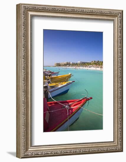 Boats at Fishermans Pier, Palm Beach, Aruba, Netherlands Antilles, Caribbean, Central America-Jane Sweeney-Framed Photographic Print