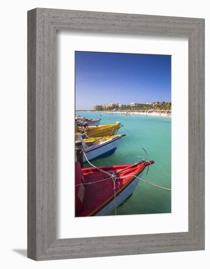 Boats at Fishermans Pier, Palm Beach, Aruba, Netherlands Antilles, Caribbean, Central America-Jane Sweeney-Framed Photographic Print