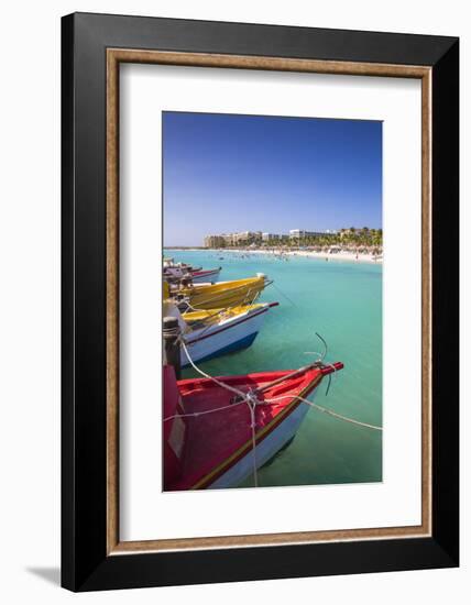 Boats at Fishermans Pier, Palm Beach, Aruba, Netherlands Antilles, Caribbean, Central America-Jane Sweeney-Framed Photographic Print