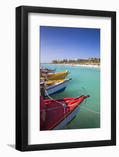 Boats at Fishermans Pier, Palm Beach, Aruba, Netherlands Antilles, Caribbean, Central America-Jane Sweeney-Framed Photographic Print