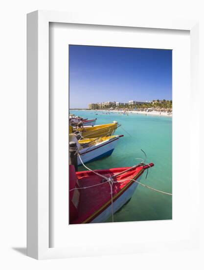 Boats at Fishermans Pier, Palm Beach, Aruba, Netherlands Antilles, Caribbean, Central America-Jane Sweeney-Framed Photographic Print