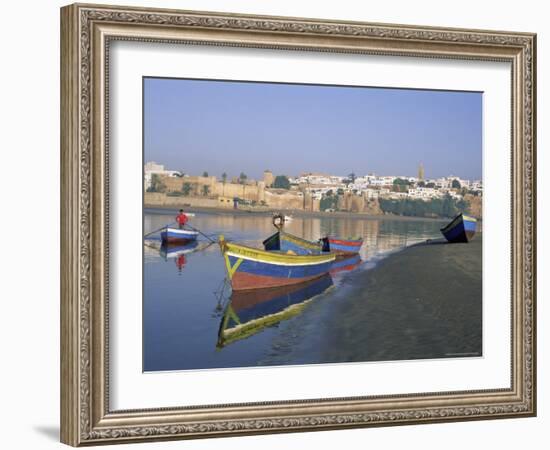 Boats at Sale with the Skyline of the City of Rabat in Background, Morocco, North Africa, Africa-Bruno Morandi-Framed Photographic Print