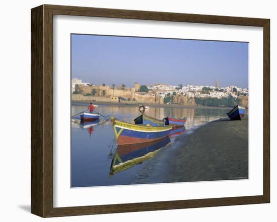 Boats at Sale with the Skyline of the City of Rabat in Background, Morocco, North Africa, Africa-Bruno Morandi-Framed Photographic Print