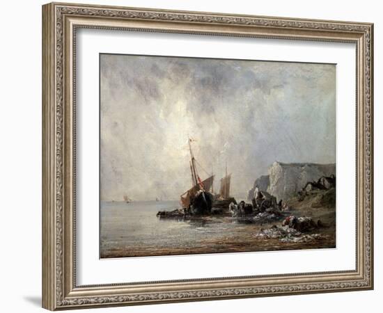 Boats at the Normandy Shore, 1823-Richard Parkes Bonington-Framed Giclee Print