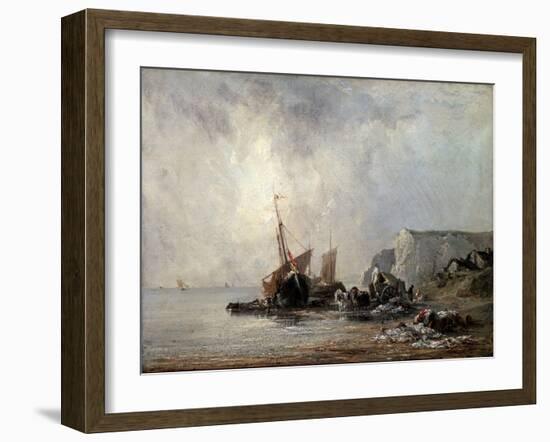 Boats at the Normandy Shore, 1823-Richard Parkes Bonington-Framed Giclee Print