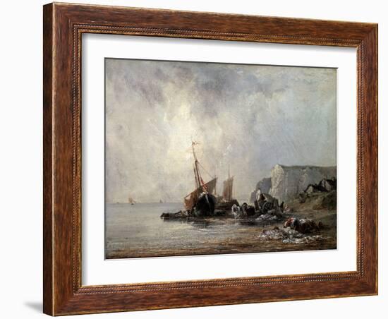 Boats at the Normandy Shore, 1823-Richard Parkes Bonington-Framed Giclee Print