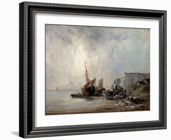 Boats at the Normandy Shore, 1823-Richard Parkes Bonington-Framed Giclee Print