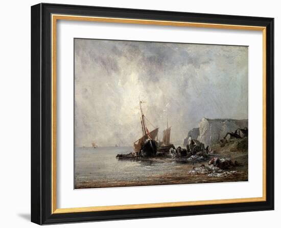 Boats at the Normandy Shore, 1823-Richard Parkes Bonington-Framed Giclee Print