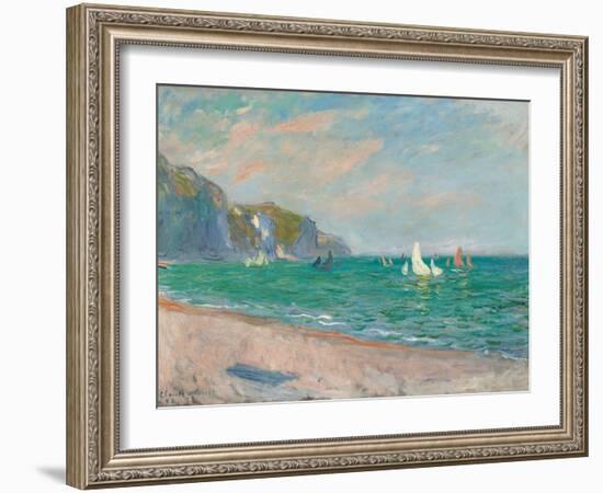 Boats Below the Pourville Cliffs; Bateaux Devant Les Falaises De Pourville, 1882-Claude Monet-Framed Giclee Print