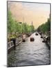 Boats Cruise Along a Canal with the Zuiderkerk Bell-Tower in the Background, Amsterdam, Netherlands-Miva Stock-Mounted Photographic Print