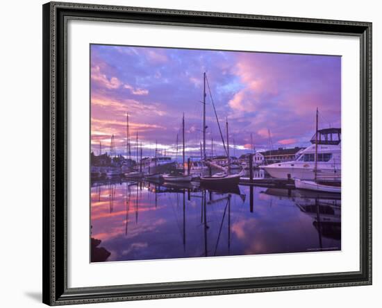 Boats Docked in Harbor at Sunset in Port Townsend, Washington, USA-Chuck Haney-Framed Photographic Print